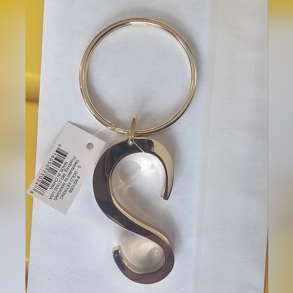 Gold Tone Letter S Initial Keychain Charm Personalized Key Ring New With Tag